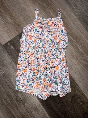Old Navy White Floral Sleeveless Baby Romper with Orange & Blue Print